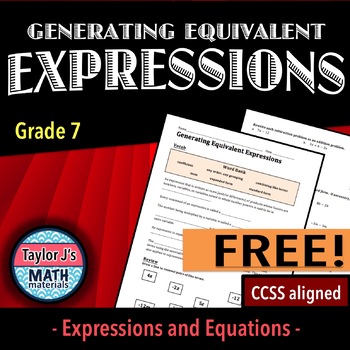 Preview of Generating Equivalent Expressions Worksheet