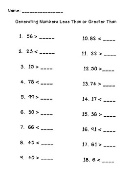 Generating Numbers Less Than and Greater Than by Shannon Manning