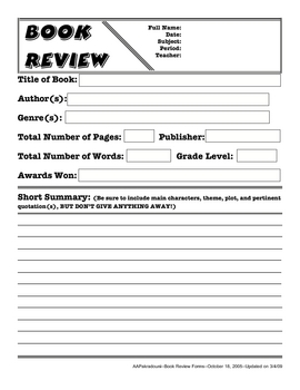 Preview of Generic Book Review Form Version 1