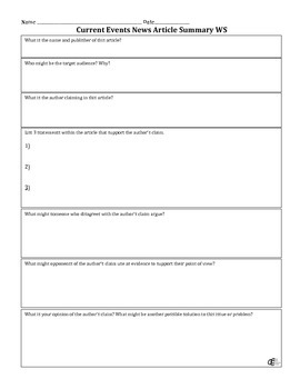Preview of Generic Current Event Article Response Worksheet