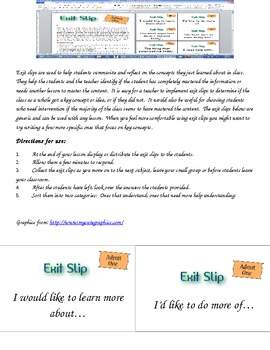 Preview of Generic Exit slips / tickets out the door. Summarizing Applying or Reflecting
