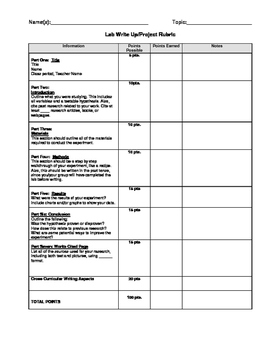 Preview of Generic Lab Write-Up Rubric