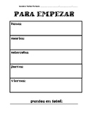 Generic Para Empezar Spanish Starter Form/Handout Lunes a 