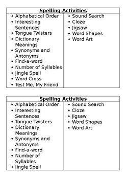 Preview of Generic Spelling Activities
