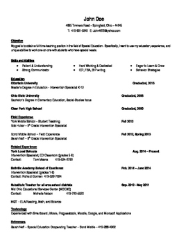 Preview of Generic Teacher Resume