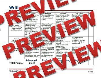 Preview of Generic Writing Brief Constructed Response Rubric / Template