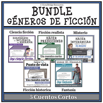 Preview of Géneros de ficción BUNDLE-5 Short Stories in Spanish to Learn Genres