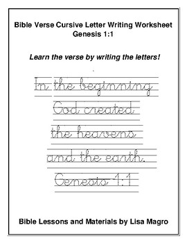 Preview of Genesis 1:1 Cursive Letter Writing Worksheet - NKJV - Write & Learn!