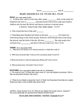 Preview of Genesis 6-9 Noah Read, Think, Respond