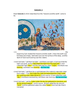 Preview of Genesis, Chapter 1 - Religious Education Worksheet