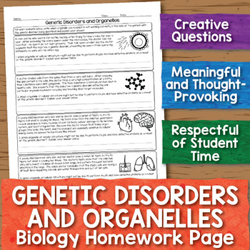 Genetic Disorders And Organelles Biology Homework Worksheet Tpt