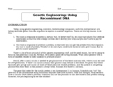 Genetic Engineering : Using Recombinant DNA Hands On LAB