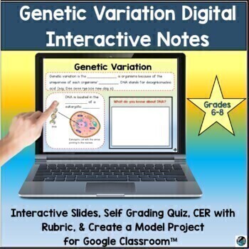 Preview of Genetic Variation Interactive Slides, CER, Project, & Quiz for Google Classroom