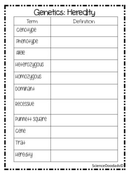 Genetic Vocabulary Activity by Science Doodads | TpT