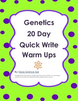 Preview of Genetics 20 Day Quick Write Bell Ringer