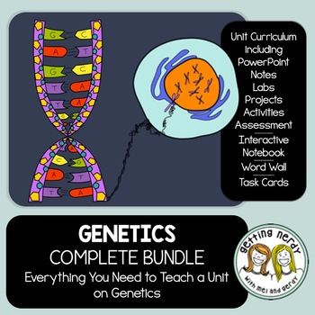 Preview of Genetics & Heredity Complete Bundle - PowerPoint Unit, INB, Task Card, Word Wall