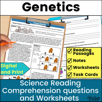 Preview of Genetics and Heredity Punnett Square worksheet Science Reading comprehension
