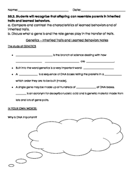 Genetics - Inherited Traits and Learned Behaviors Guided Notes | TpT