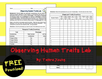 Preview of Genetics: Observing Human Traits Lab {Free}