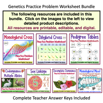 Genetics Practice Problem Worksheet Bundle by Amy Brown Science | TpT