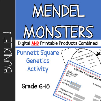 Preview of Genetics Punnett Squares: Mendel Monsters BUNDLE (Printable AND Digital)