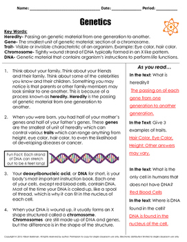 Genetics Reading Passage by Texas Science Gal | TPT