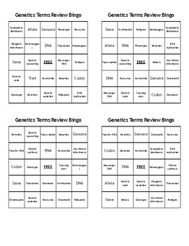 Preview of Genetics Terms Review Bingo - (80) Different Cards - Print, Cut, Play!