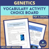 Genetics Vocabulary Choice Board for Middle School