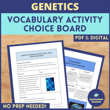 Preview of Genetics Vocabulary Choice Board for Middle School