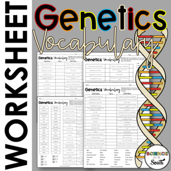 Preview of Genetics Vocabulary Worksheet Activity with Differentiation and Digital Resource