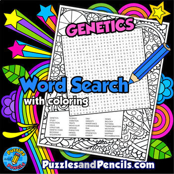 Preview of Genetics Word Search Puzzle Activity Page with Coloring | Life Sciences