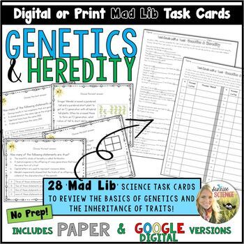 Preview of Genetics Task Cards Heredity Traits DNA Mad Lib Review Activity