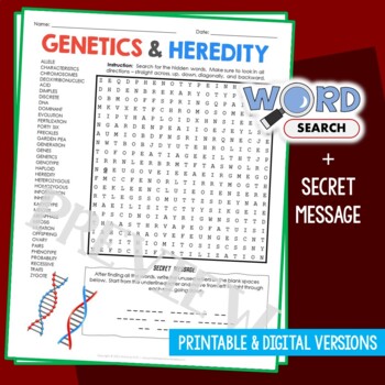 Preview of Heredity & Genetics Word Search Puzzle Vocabulary Activity Test Review Worksheet