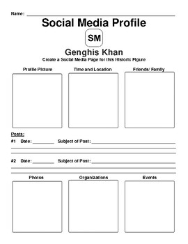 Preview of Genghis Khan "Social Media Page" Worksheet