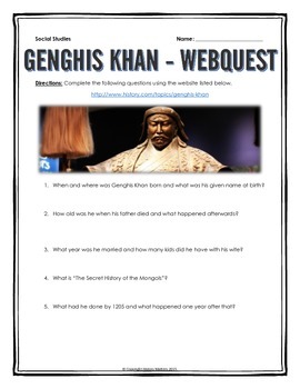 Preview of Genghis Khan - Webquest with Key