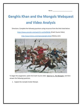 Preview of Genghis Khan and the Mongols- Webquest and Video Analysis with Key