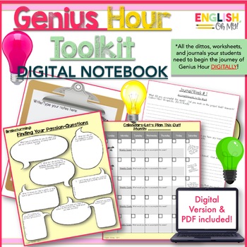 Preview of Genius Hour, 20% Time Digital Notebook, Inquiry-Based Learning {PDF & DIGITAL}