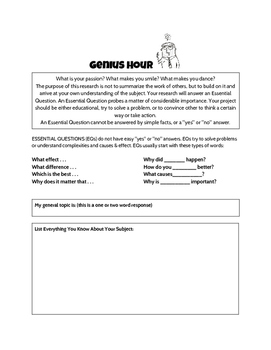 Preview of Genius Hour Essential Question Maker