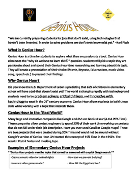 Preview of Genius Hour Flyer  Parent or Administrator Handout -CCSS Included!