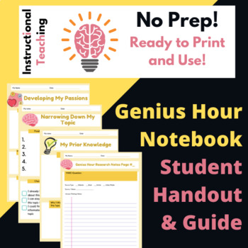 Preview of Genius Hour Student Notebook Printable NO PREP Student Packet Guide