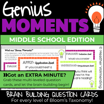Preview of Genius Moments | Brain Building Question Cards [ALL levels of Bloom's Taxonomy]
