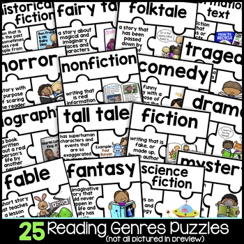 Genre Activities | 25 Reading Genre Puzzles by Raise the Bar Reading