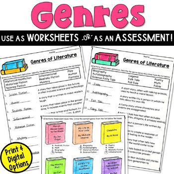 Preview of Genre Assessment or Worksheets in Print and Digital for 4th and 5th Grade