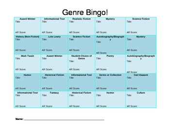 Preview of Genre Bingo