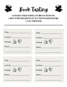 Preview of Genre Book Tasting Notes Template