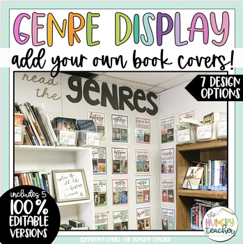 Preview of Genre Bulletin Board Display with Tutorial for Inserting Covers | Editable Decor