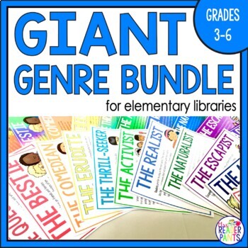 Preview of Elementary Library Genre Bundle - Library Book Genre Posters Games Activities