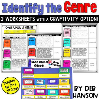 Preview of Genres: 3 Worksheets with Practice Passages and Book Display Craft 2nd 3rd