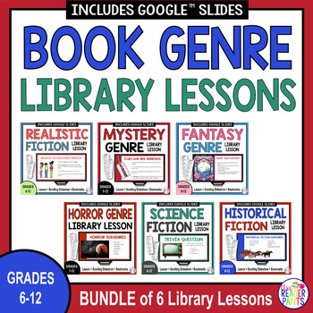 Preview of Genre Library Lessons BUNDLE - Middle School Library - Book Genre Lessons