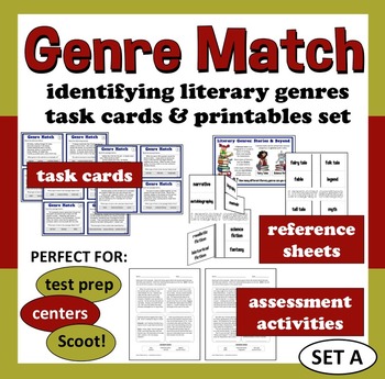 Genre Match - identifying literary genres ELA task cards + printables